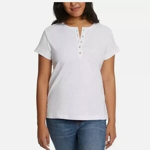 Nine West White Polo Collar Relaxed Short Sleeve Tee